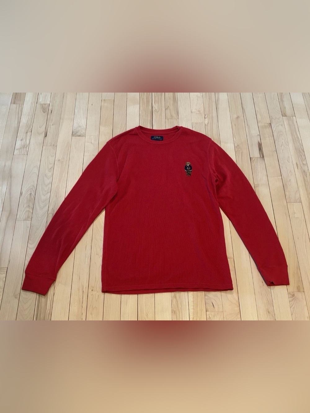 Polo Ralph Lauren Thermal Waffle-Knit Long-Sleeved Shirt Polo Bear Red Medium